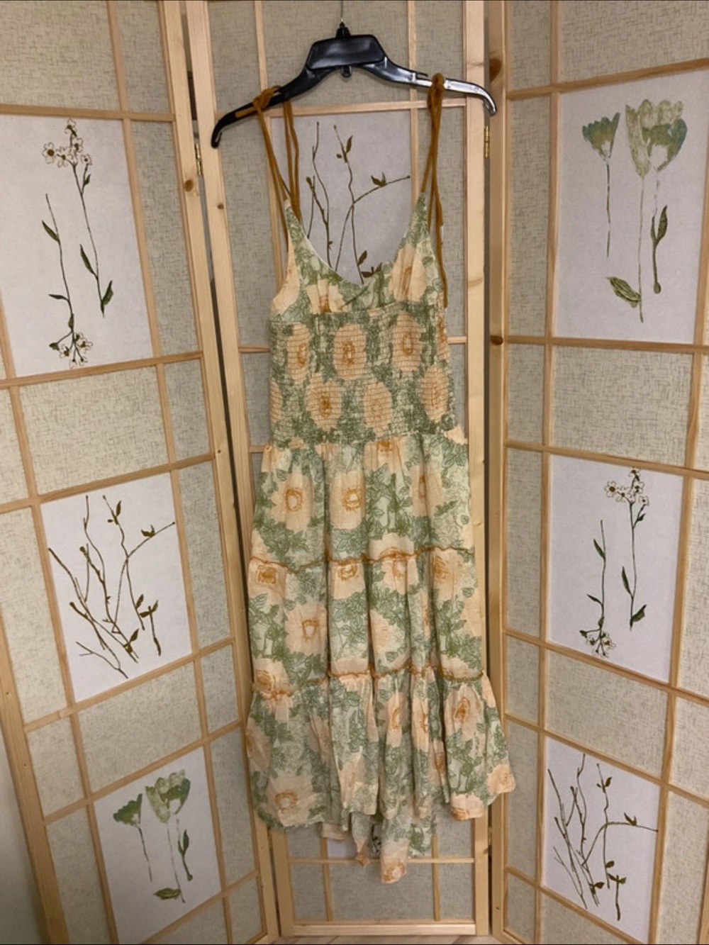 Free People Green & Cream Floral Tiered Maxi Dress